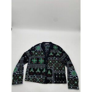 Zara Boho Embroidered Mirror Floral Jacket Blazer Coat Green Black Women Size M